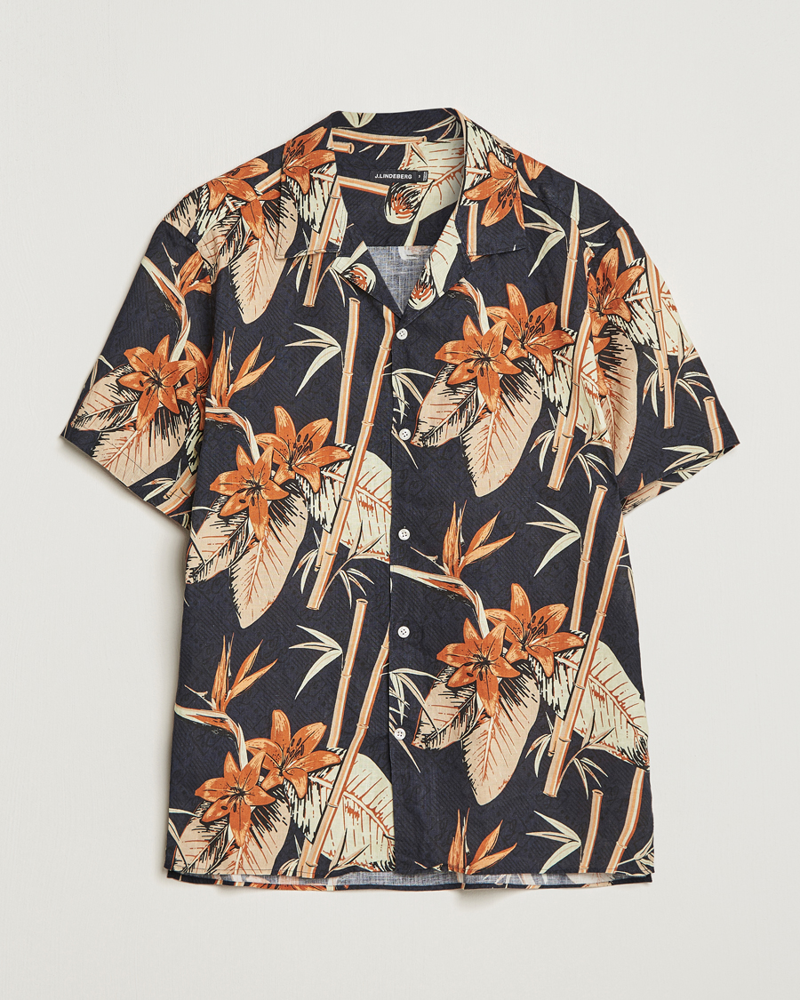 Herre | Skjorter | J.Lindeberg | Elio Tropical Print Short Sleeve Shirt Navy