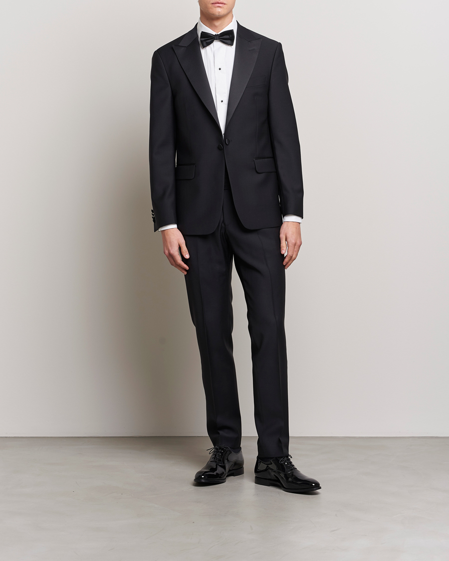 Herre | Bukser | Oscar Jacobson | Devon Wool Tuxedo Trousers Black