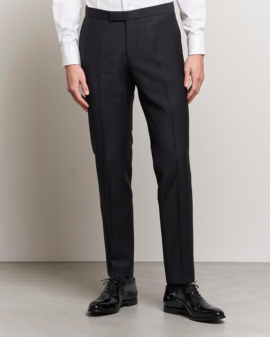 Herre | Bukser | Oscar Jacobson | Devon Wool Tuxedo Trousers Black
