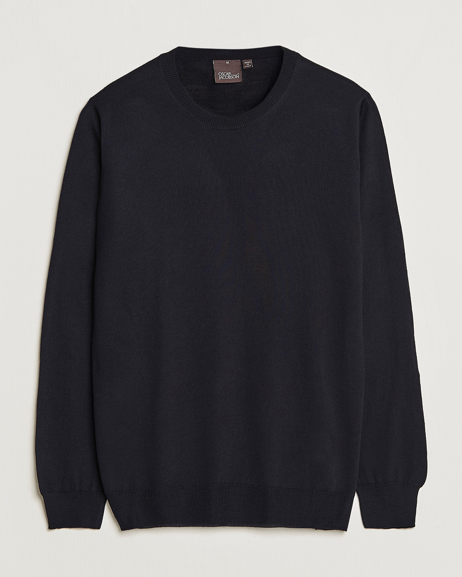 Herre | Gensere | Oscar Jacobson | Custer Merino Wool Roundneck Navy