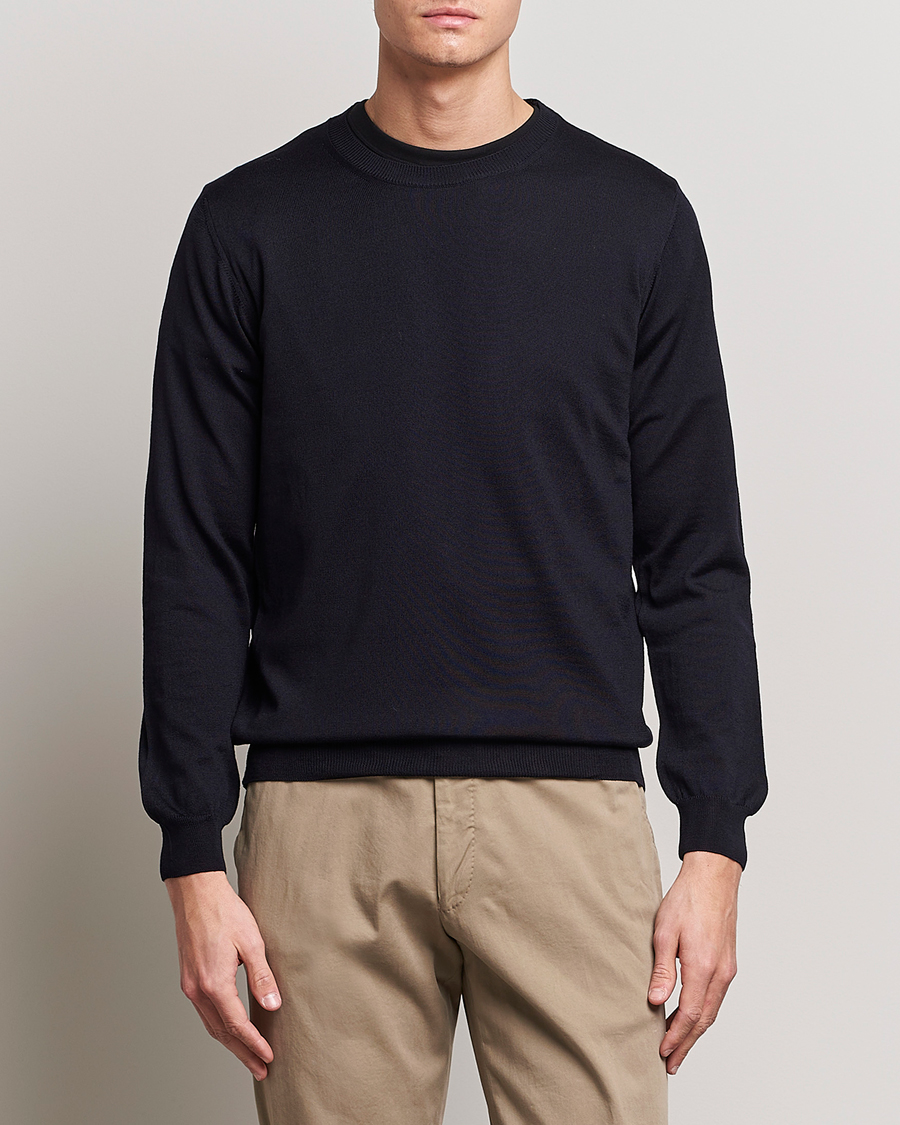 Herre | Pullovers rund hals | Oscar Jacobson | Custer Merino Wool Roundneck Navy