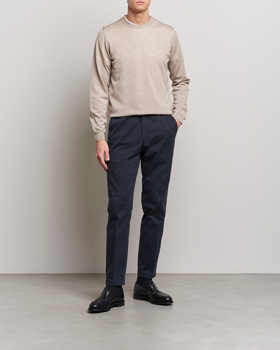 Herre | Gensere | Oscar Jacobson | Custer Merino Wool Roundneck Beige