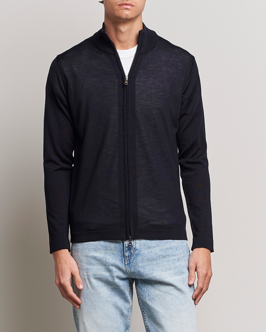 Herre | Avdelinger | Oscar Jacobson | Ariel Merino Wool Full-Zip Navy