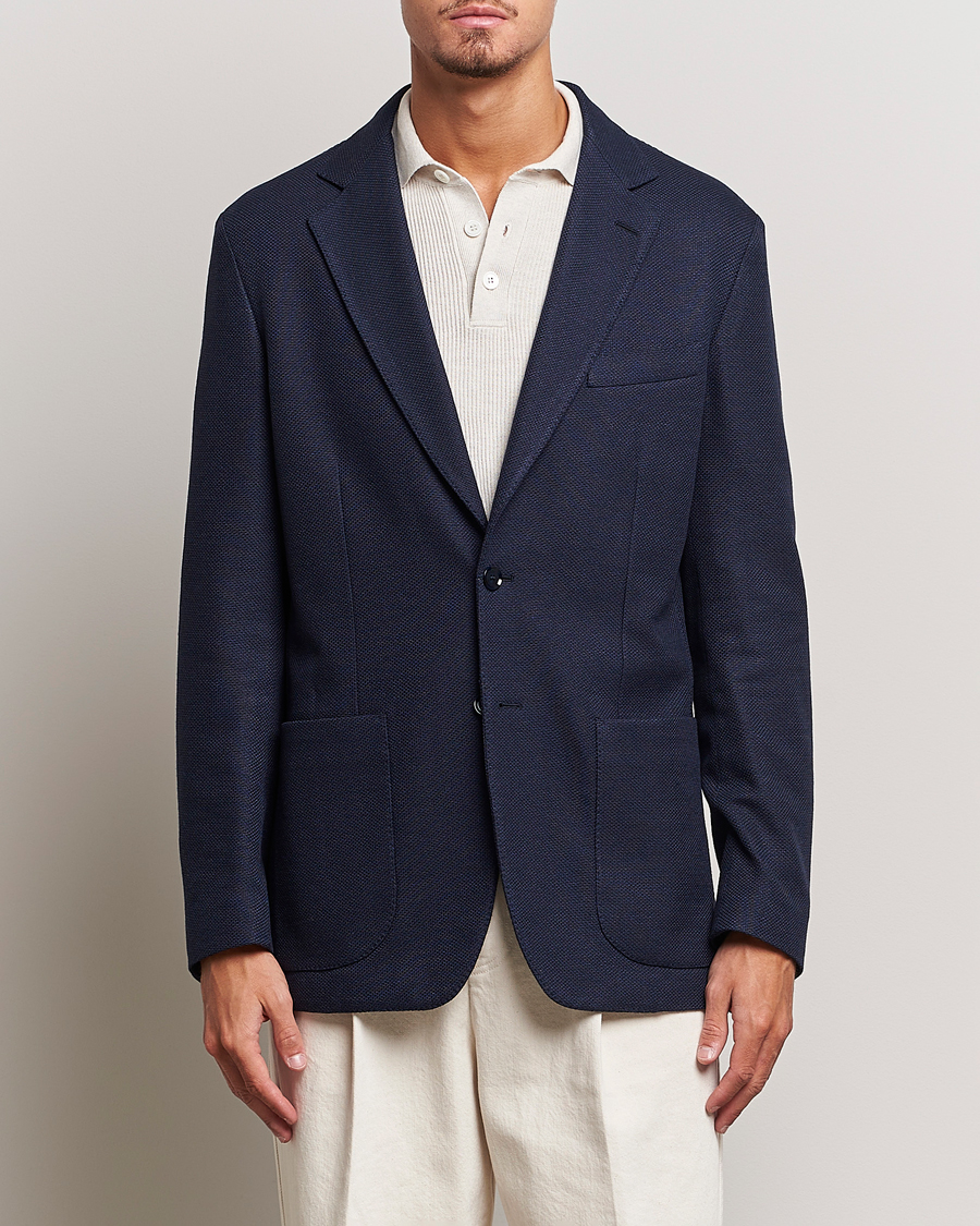 Herre | Dressjakker | Brioni | Wool/Silk Jacquard Jersey Blazer Navy