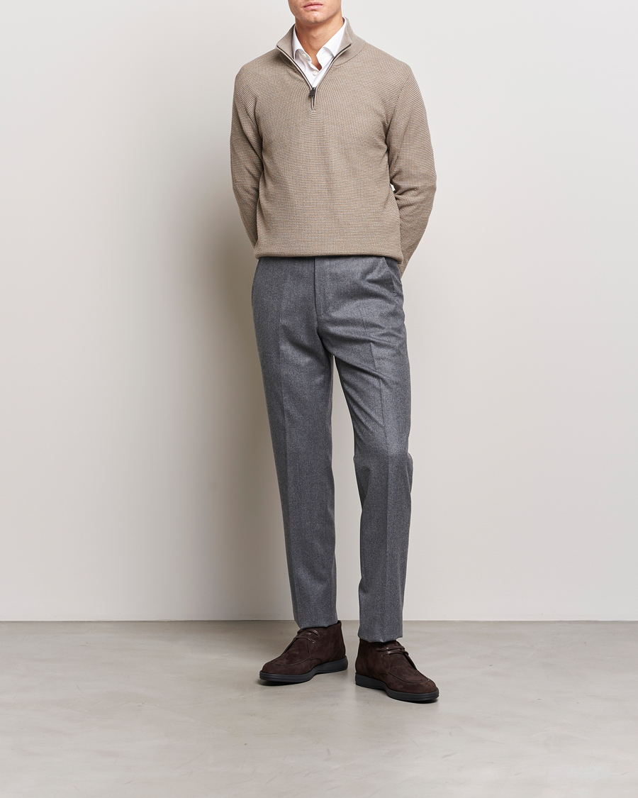 Herre | Gensere | Brioni | Soft Jacquard Half Zip Beige