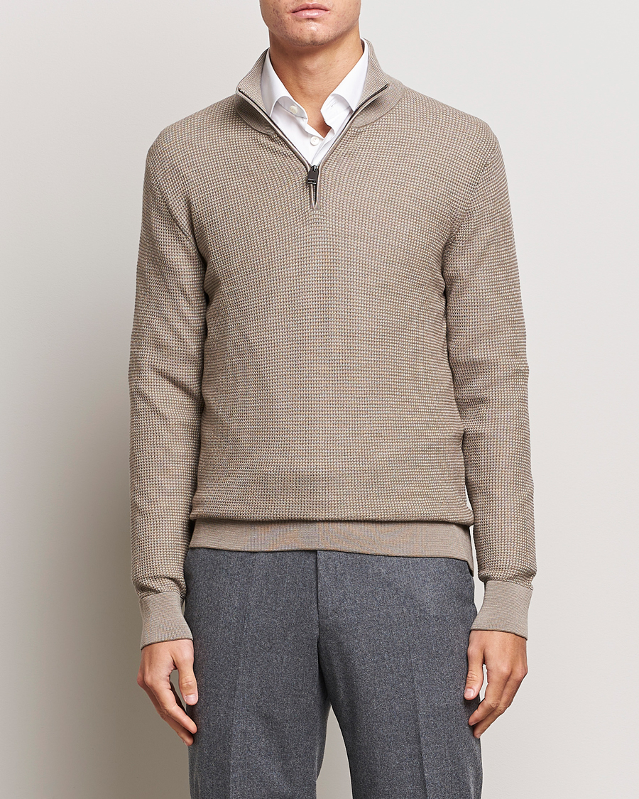 Herre | Klær | Brioni | Soft Jacquard Half Zip Beige