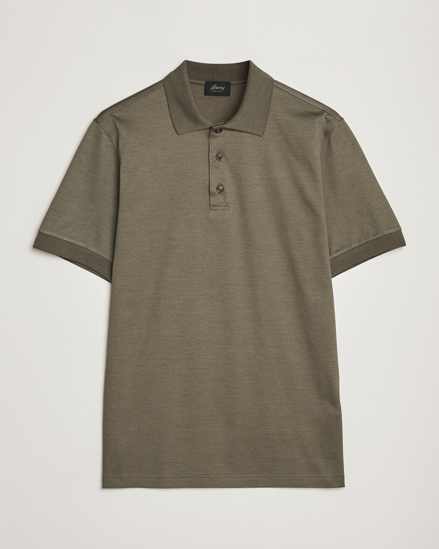 Herre |  | Brioni | Cotton/Silk Short Sleeve Polo Olive Green