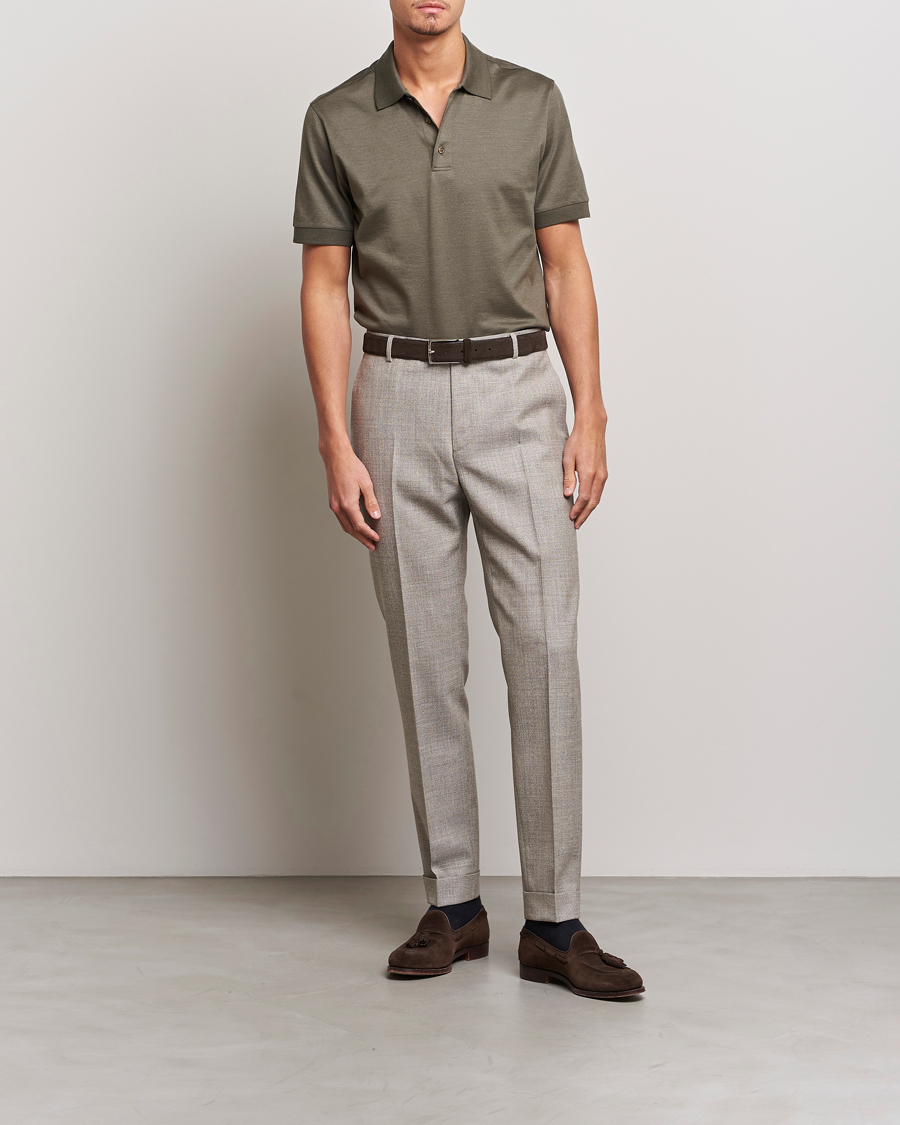 Herre | Pikéer | Brioni | Cotton/Silk Short Sleeve Polo Olive Green