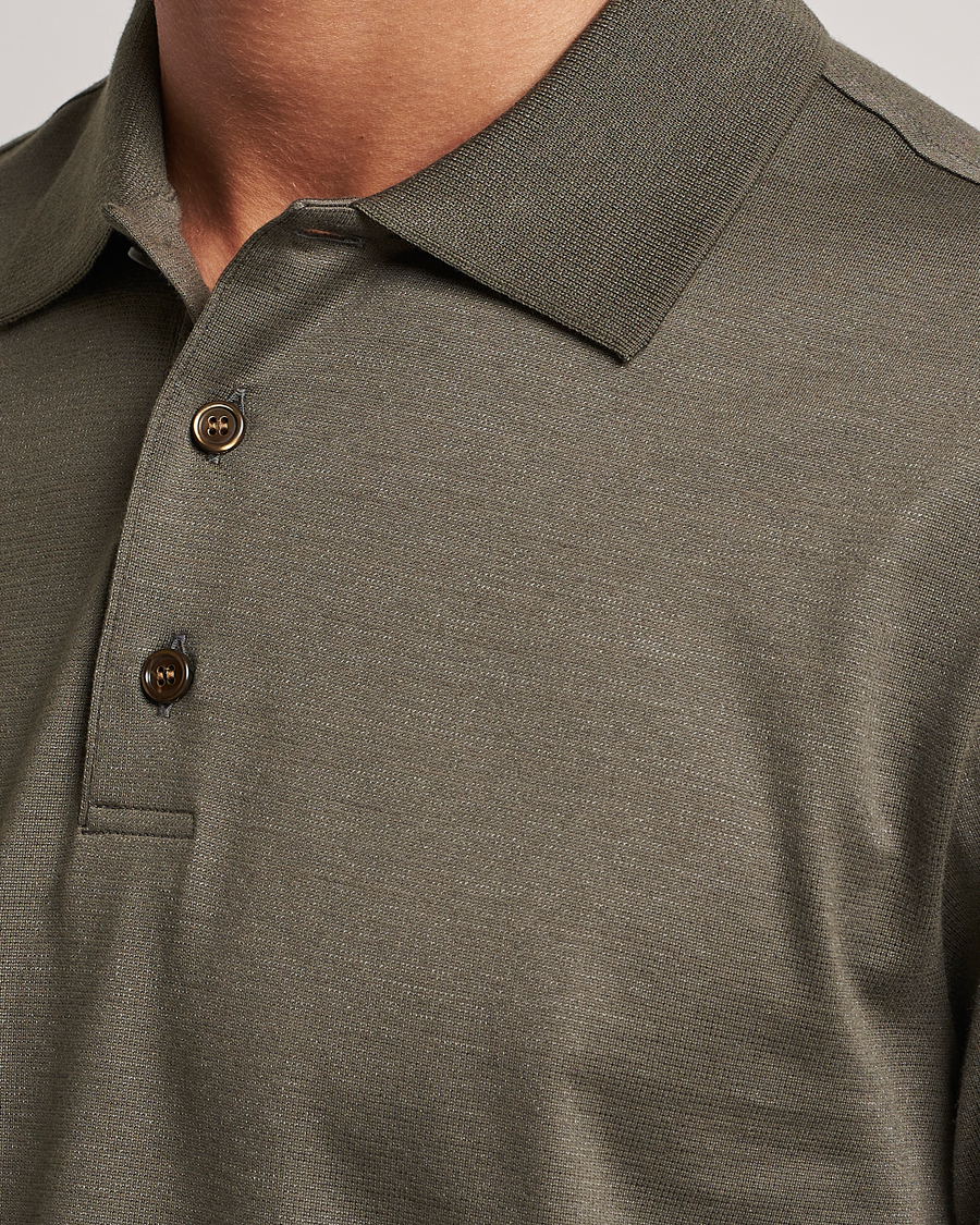 Herre | Pikéer | Brioni | Cotton/Silk Short Sleeve Polo Olive Green
