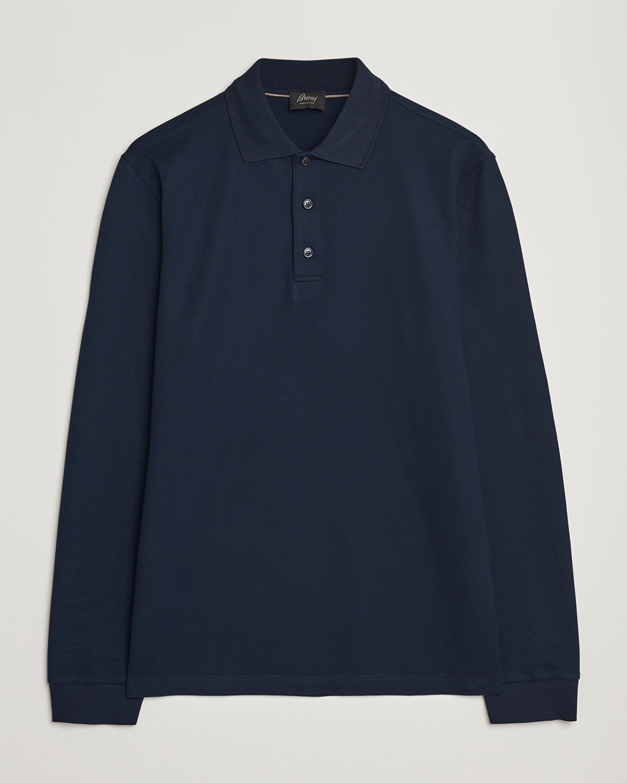 Herre | Gensere | Brioni | Cotton Piquet Long Sleeve Polo Navy