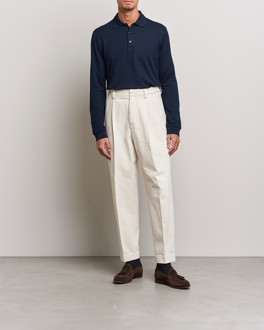 Herre | Gensere | Brioni | Cotton Piquet Long Sleeve Polo Navy