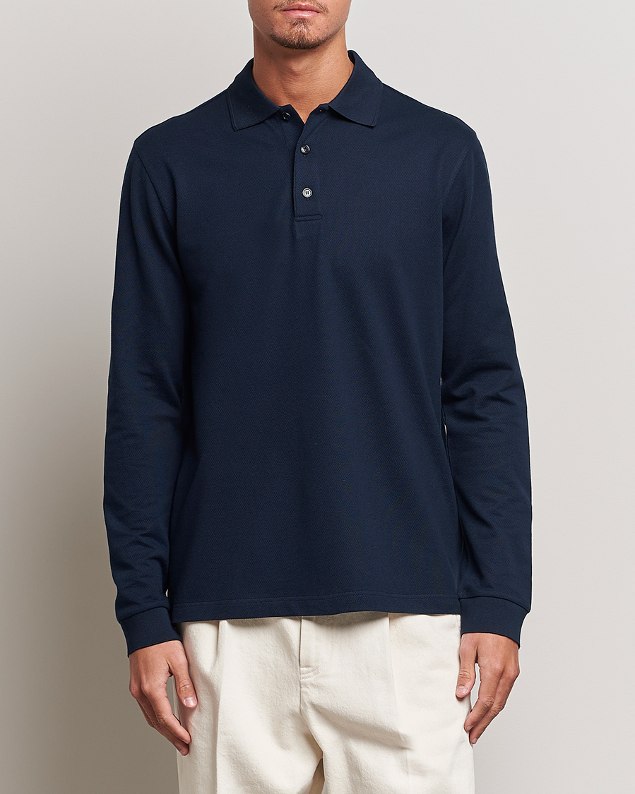 Herre | Gensere | Brioni | Cotton Piquet Long Sleeve Polo Navy