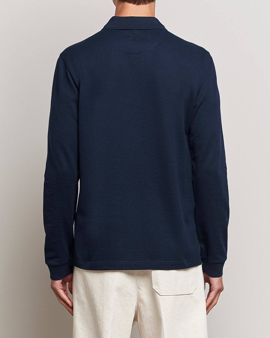 Herre | Gensere | Brioni | Cotton Piquet Long Sleeve Polo Navy