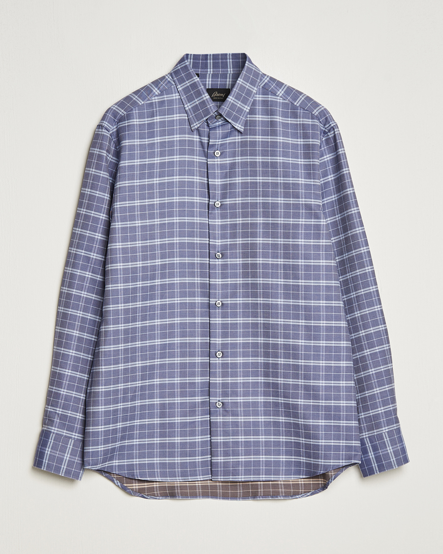 Herre | Skjorter | Brioni | Slim Fit Check Flannel Shirt Dark Blue