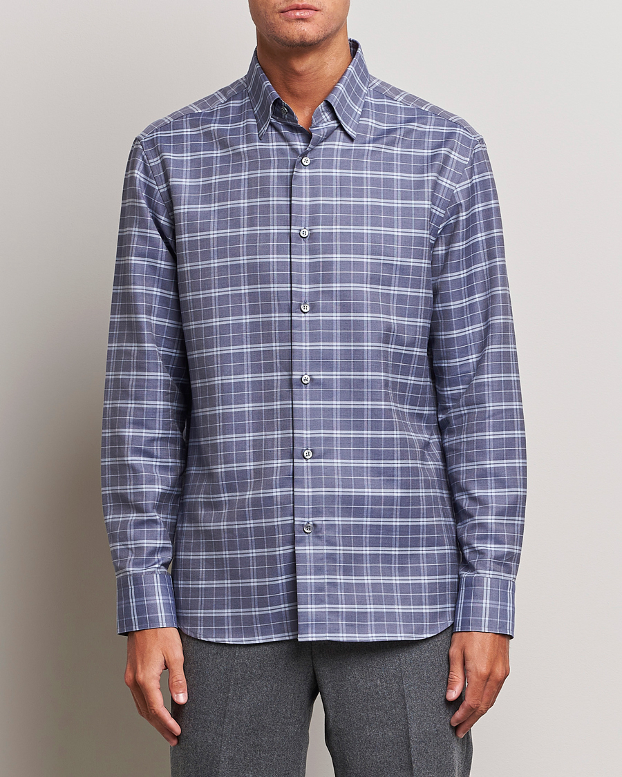 Herre |  | Brioni | Slim Fit Check Flannel Shirt Dark Blue
