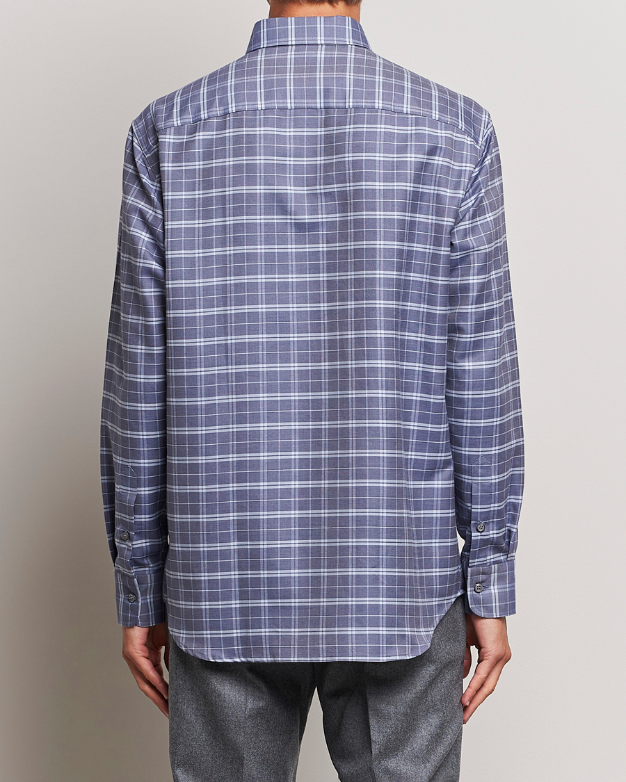 Herre | Skjorter | Brioni | Slim Fit Check Flannel Shirt Dark Blue