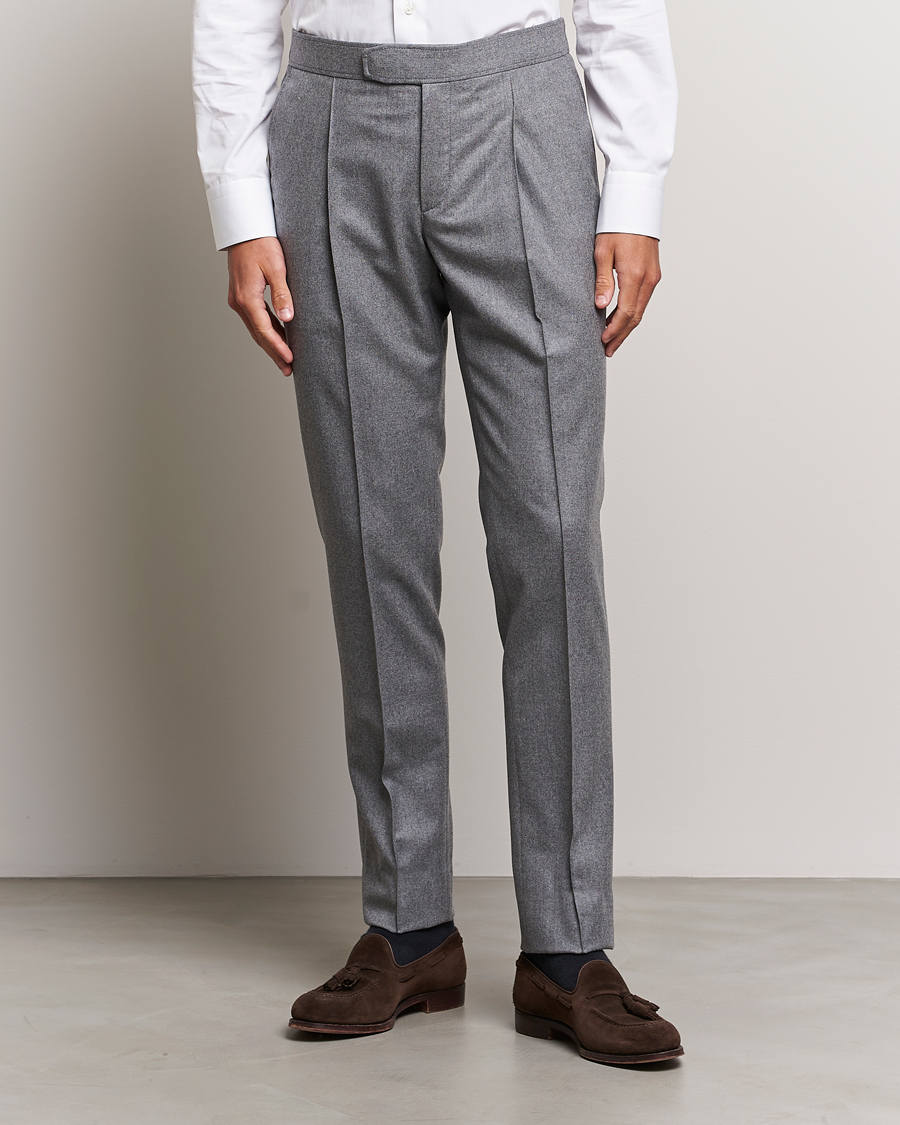 Herre | | Brioni | Melbourne Drawstring Flannel Trousers Grey Melange