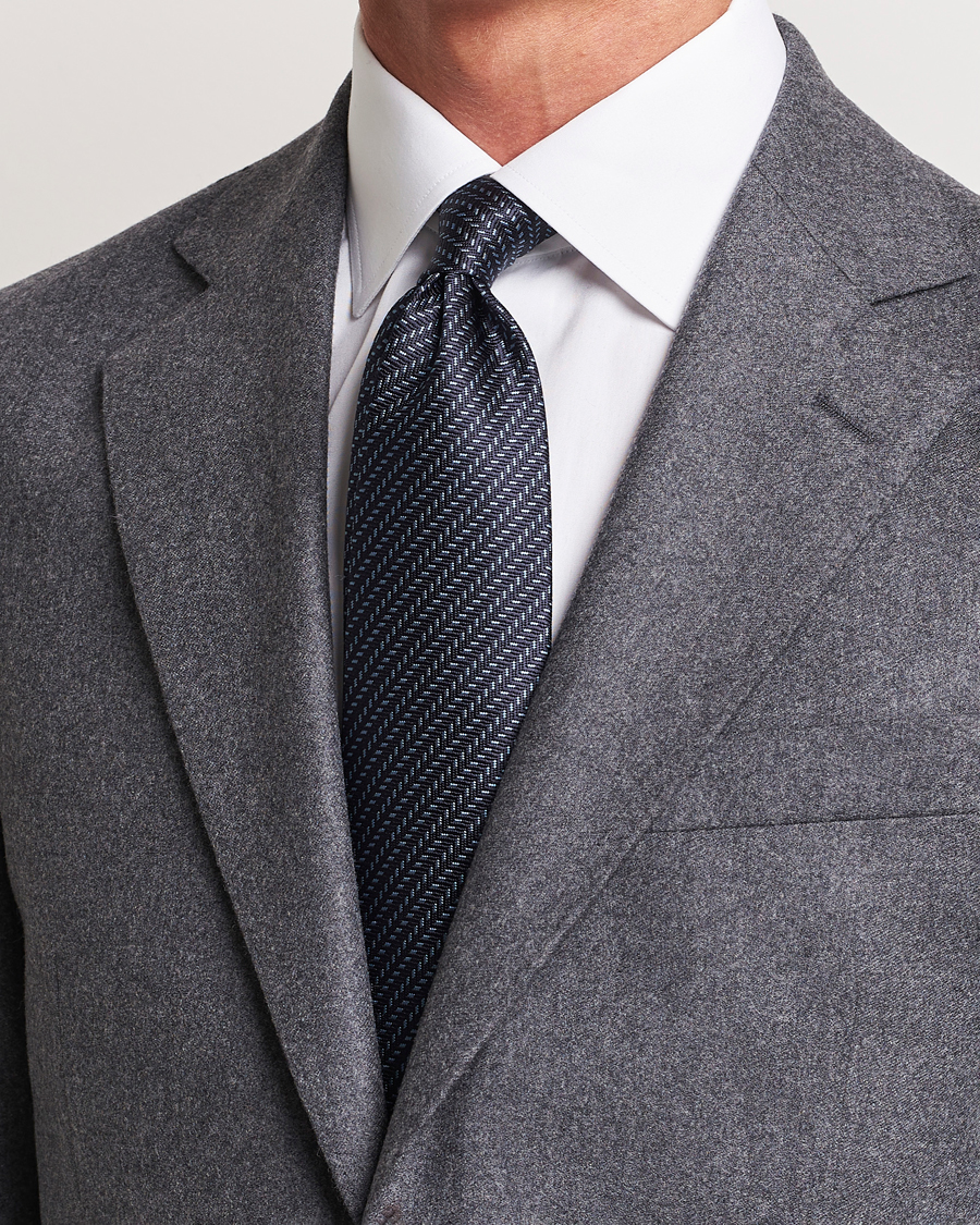 Herre | Brioni Zig Zag Jacuqard Silk Tie Navy | Brioni | Zig Zag Jacuqard Silk Tie Navy