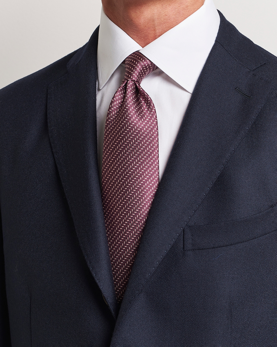 Herre | | Brioni | Zig Zag Jacuqard Silk Tie Burgundy