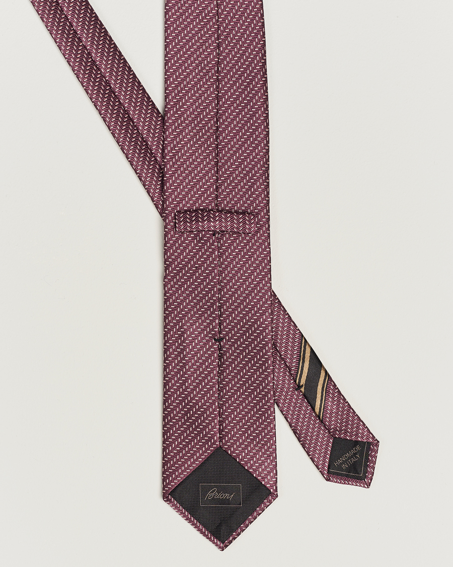 Herre | Brioni Zig Zag Jacuqard Silk Tie Burgundy | Brioni | Zig Zag Jacuqard Silk Tie Burgundy