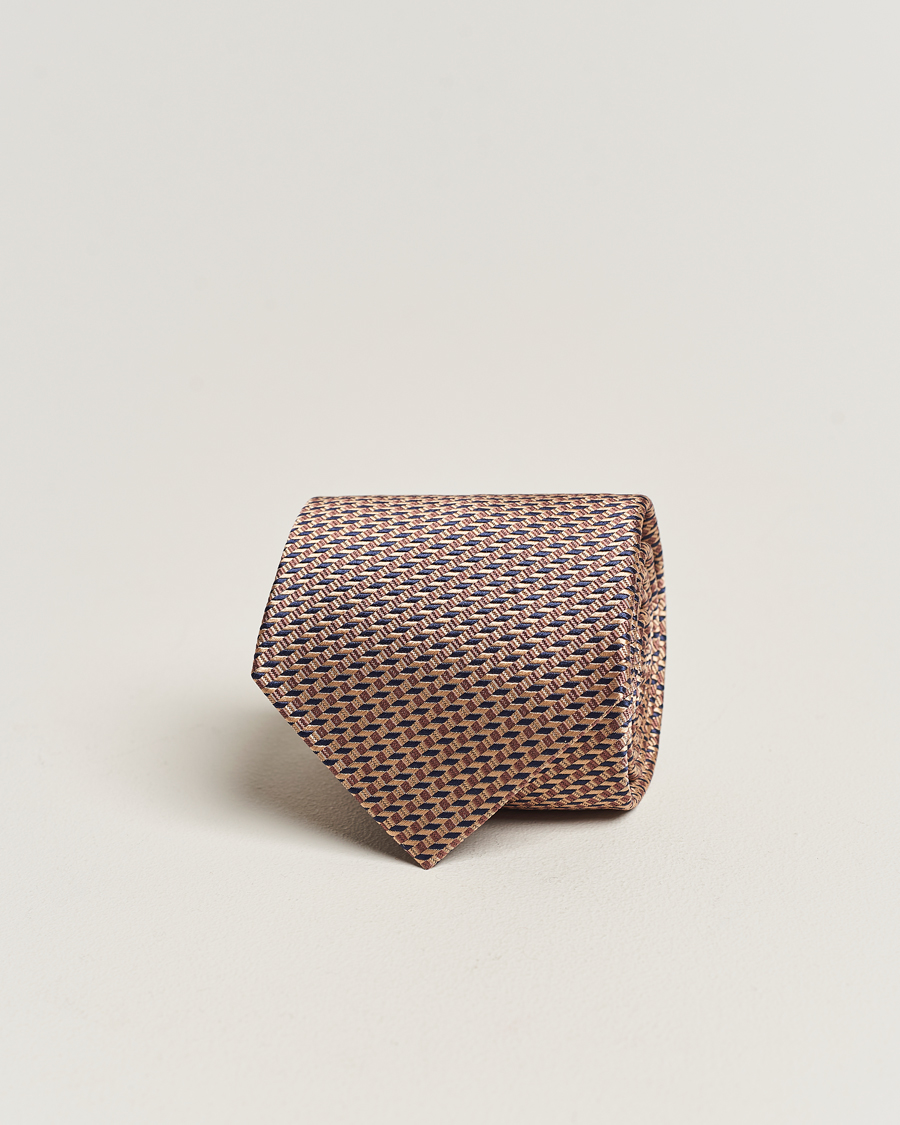 Herre | | Brioni | Geometrical Jacquard Silk Tie Brown