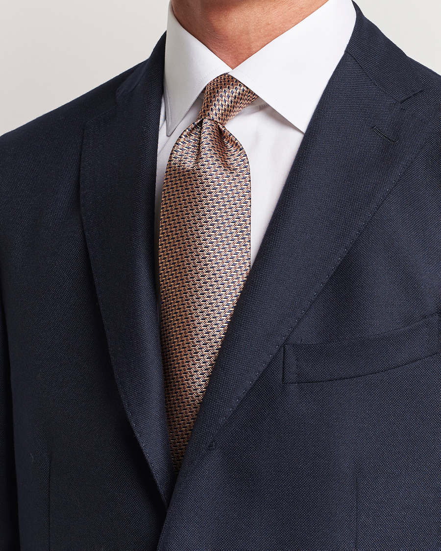 Herre | | Brioni | Geometrical Jacquard Silk Tie Brown