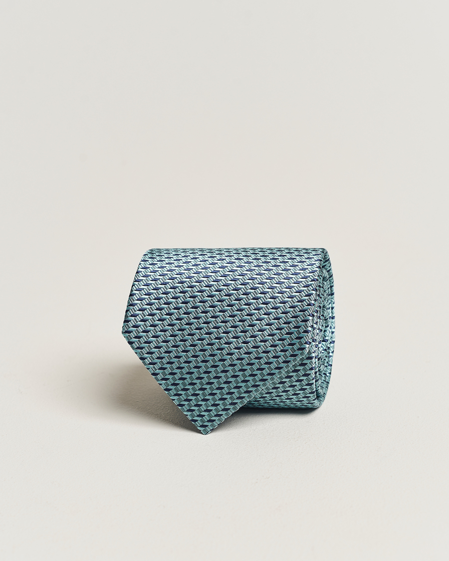 Herre | Brioni Geometrical Jacquard Silk Tie Teal | Brioni | Geometrical Jacquard Silk Tie Teal