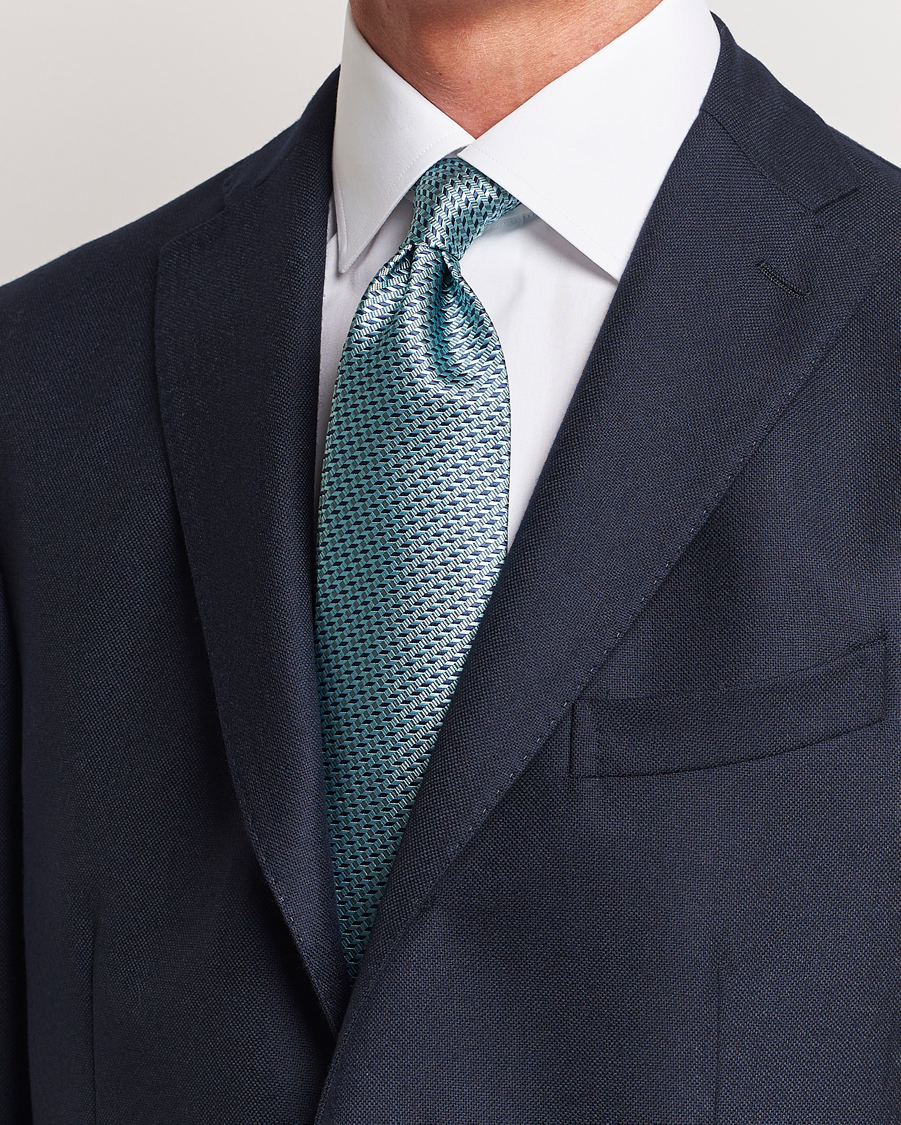 Herre | | Brioni | Geometrical Jacquard Silk Tie Teal