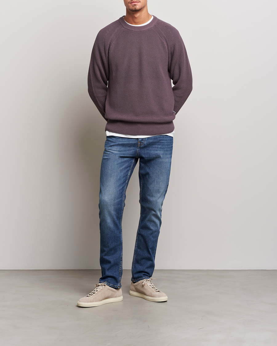 Herre | Gensere | NN07 | Jacobo Organic Cotton Knitted Sweater Purple Brown