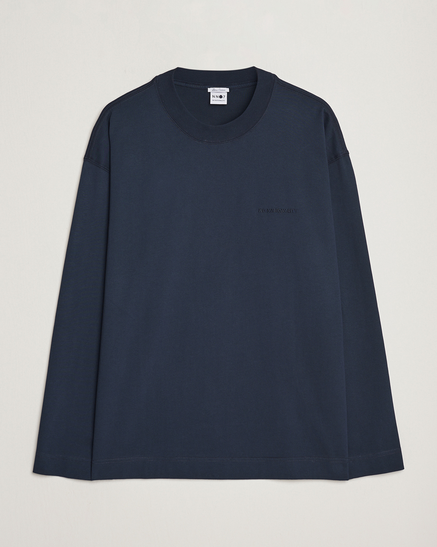 Herre | T-Shirts | NN07 | Benja Pima Cotton Long Sleeve T-Shirt Navy