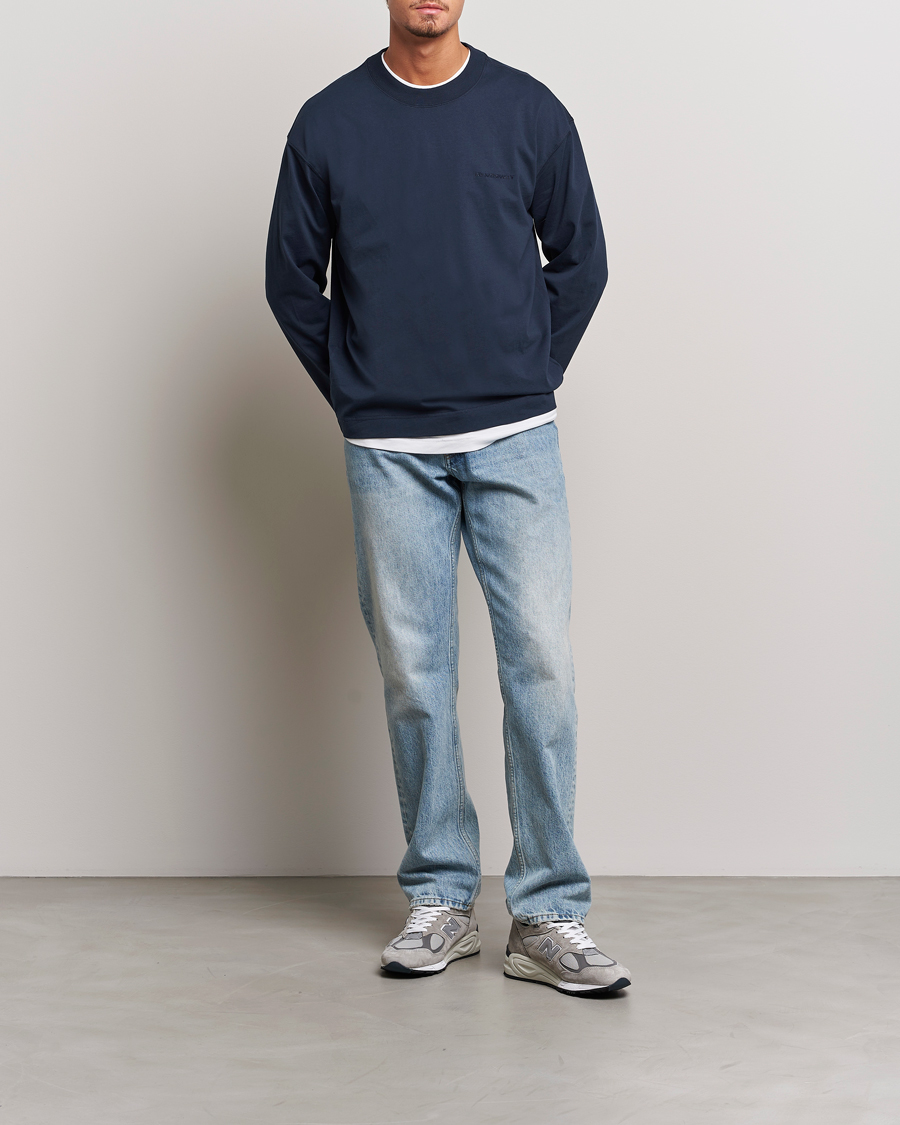 Herre | T-Shirts | NN07 | Benja Pima Cotton Long Sleeve T-Shirt Navy