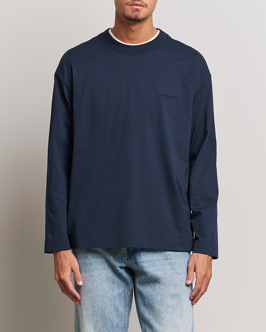 Herre | Langermede t-shirts | NN07 | Benja Pima Cotton Long Sleeve T-Shirt Navy