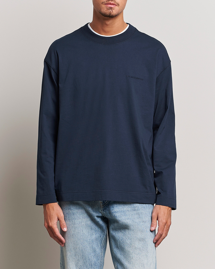 Herre | T-Shirts | NN07 | Benja Pima Cotton Long Sleeve T-Shirt Navy