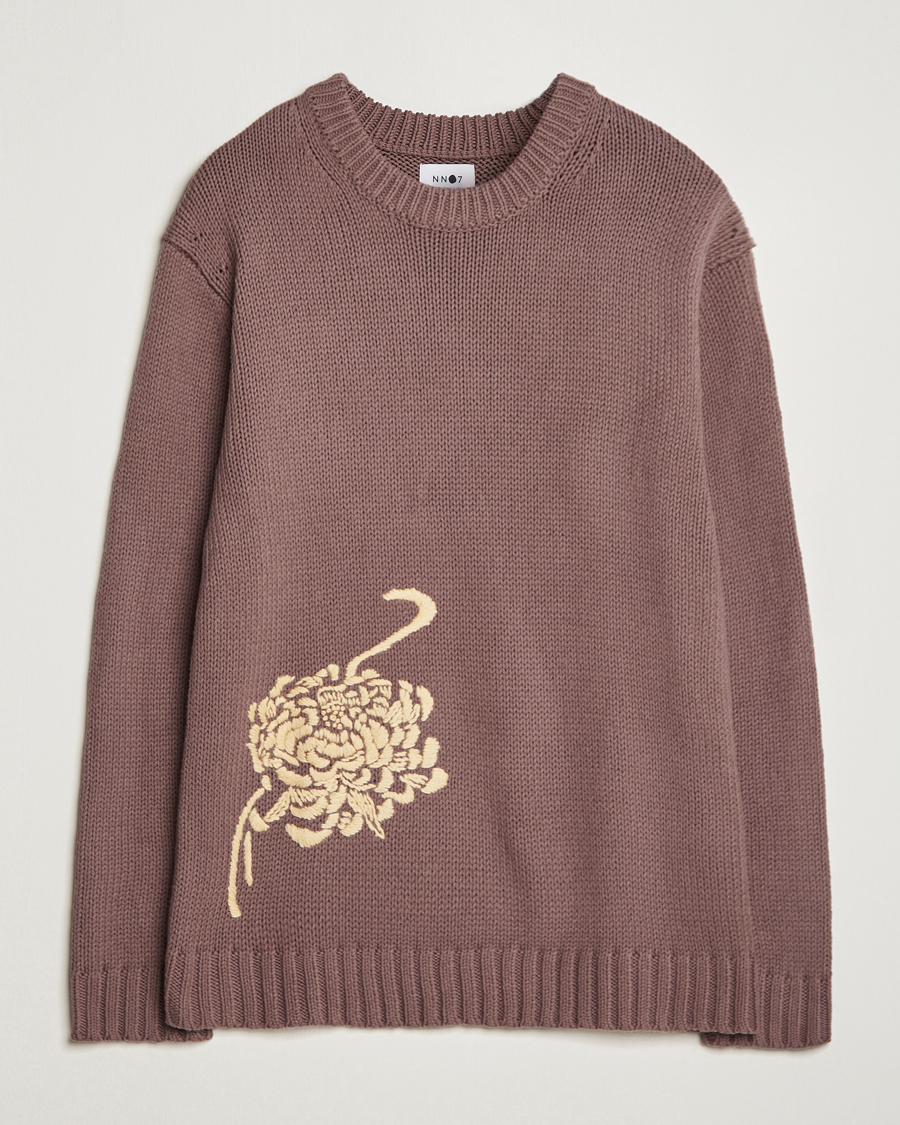 Herre | Gensere | NN07 | Jasper Knitted Cotton Sweatshirt Purple Brown
