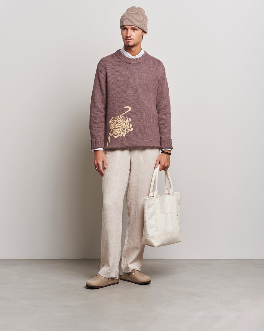 Herre | Gensere | NN07 | Jasper Knitted Cotton Sweatshirt Purple Brown