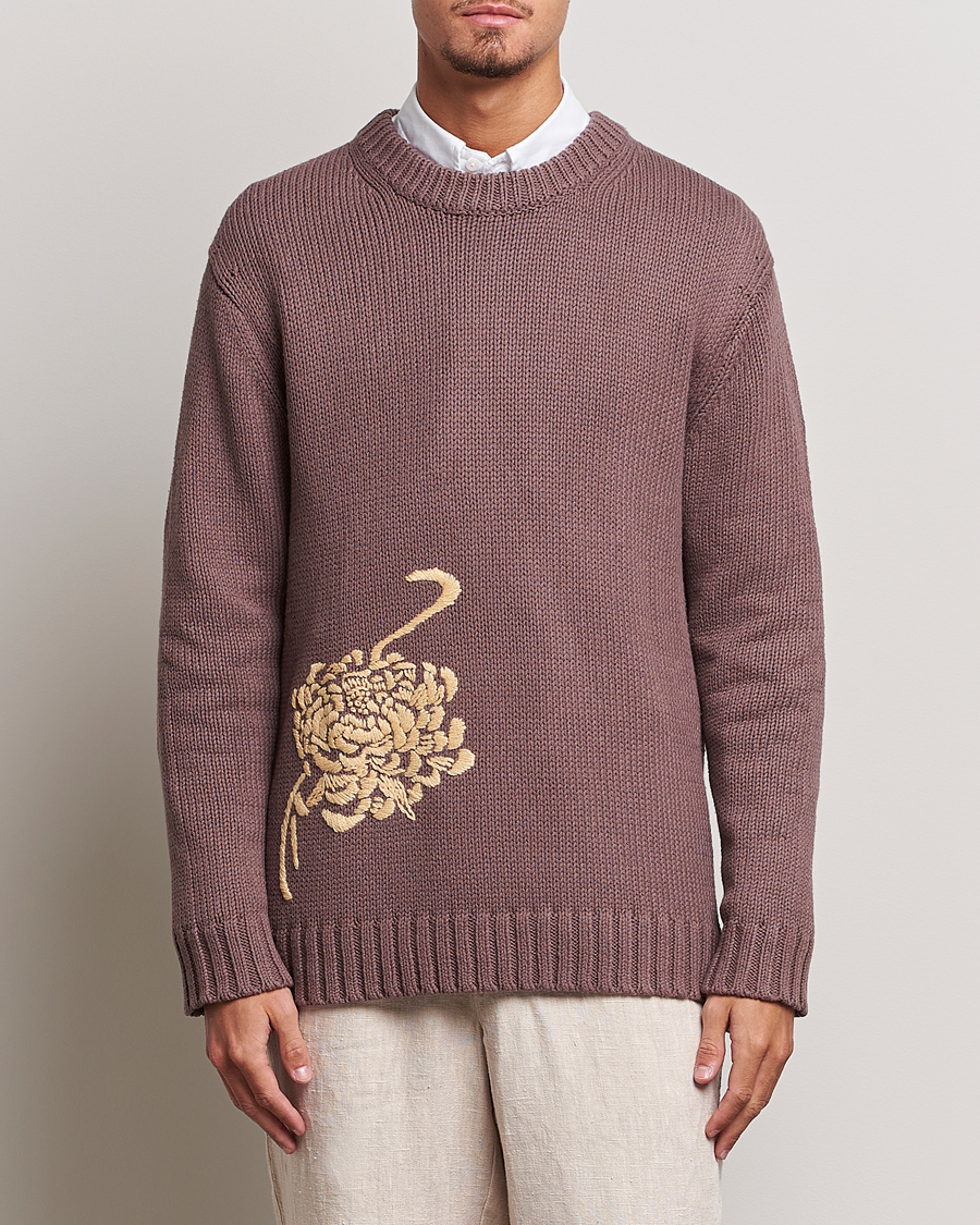 Herre | Gensere | NN07 | Jasper Knitted Cotton Sweatshirt Purple Brown