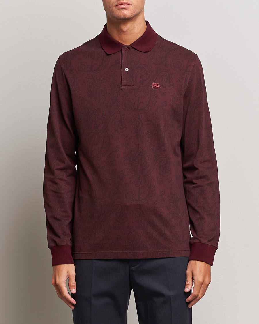 Herre |  | Etro | Tonal Paisley Long Sleeve Polo Burgundy