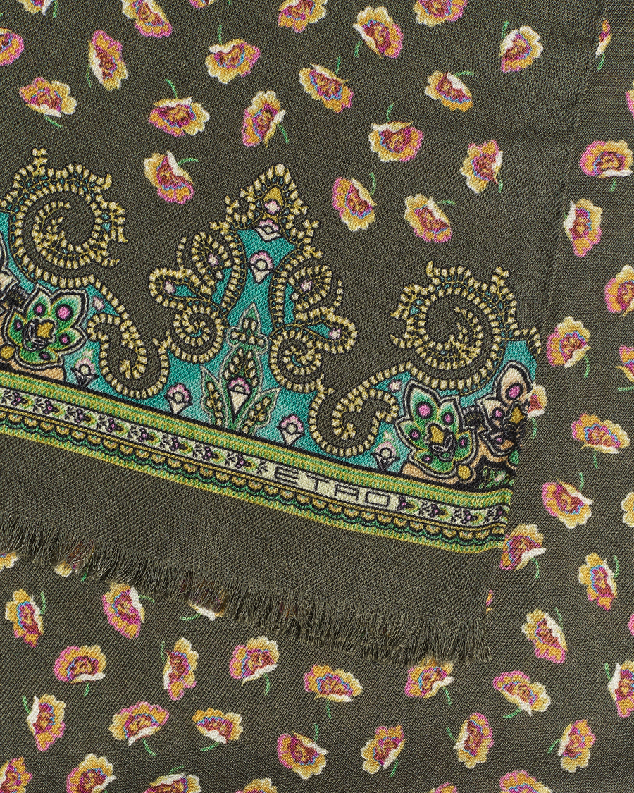 Herre | Etro Printed Wool/Silk Scarf Green | Etro | Printed Wool/Silk Scarf Green