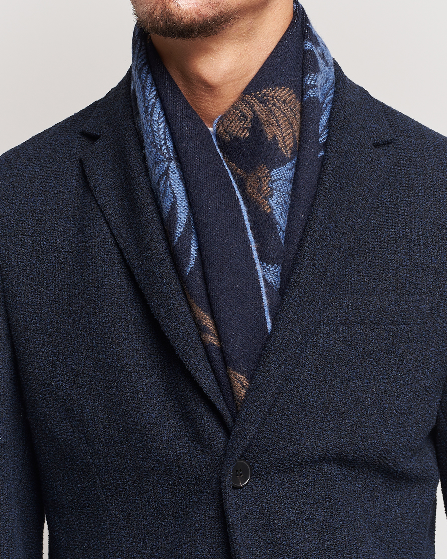 Herre |  | Etro | Floral Wool Scarf Dark Blue