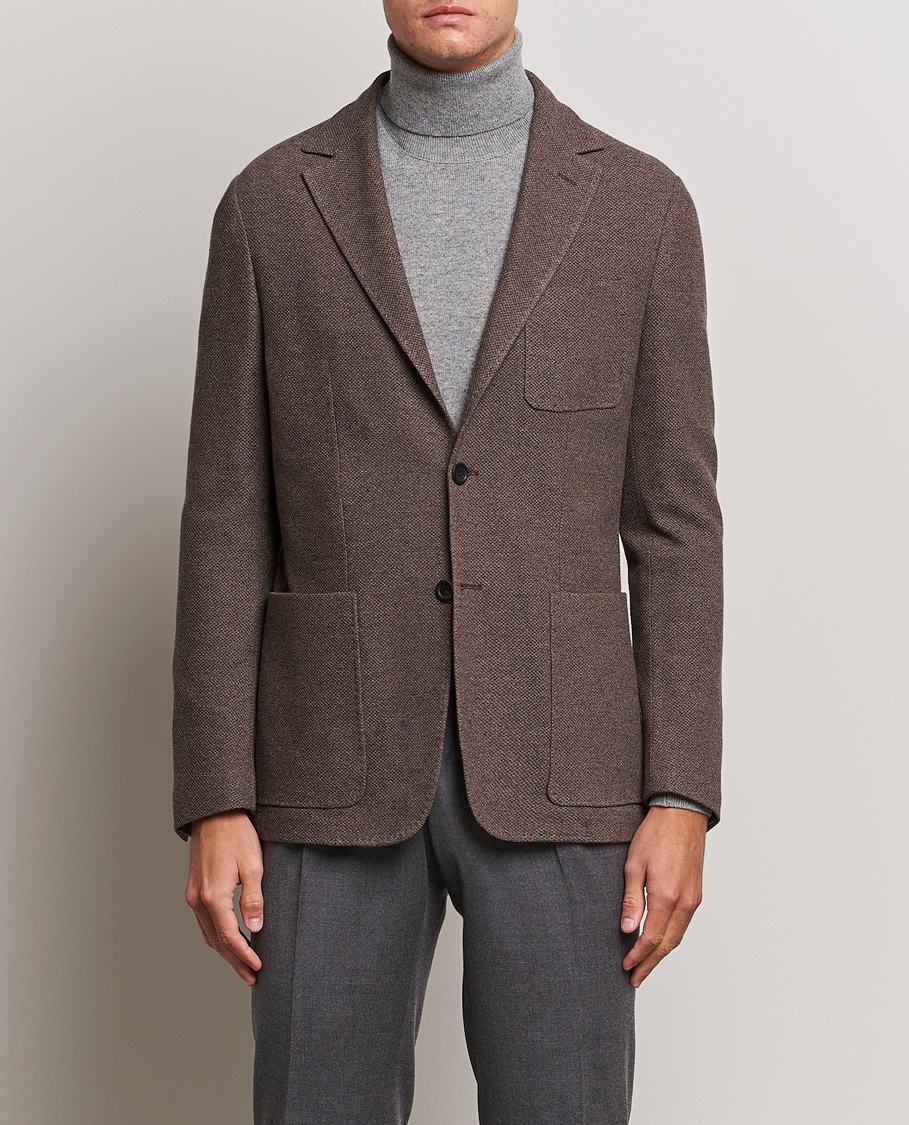 Herre | Ullblazer | Canali | Structured Wool Jersey Jacket Beige