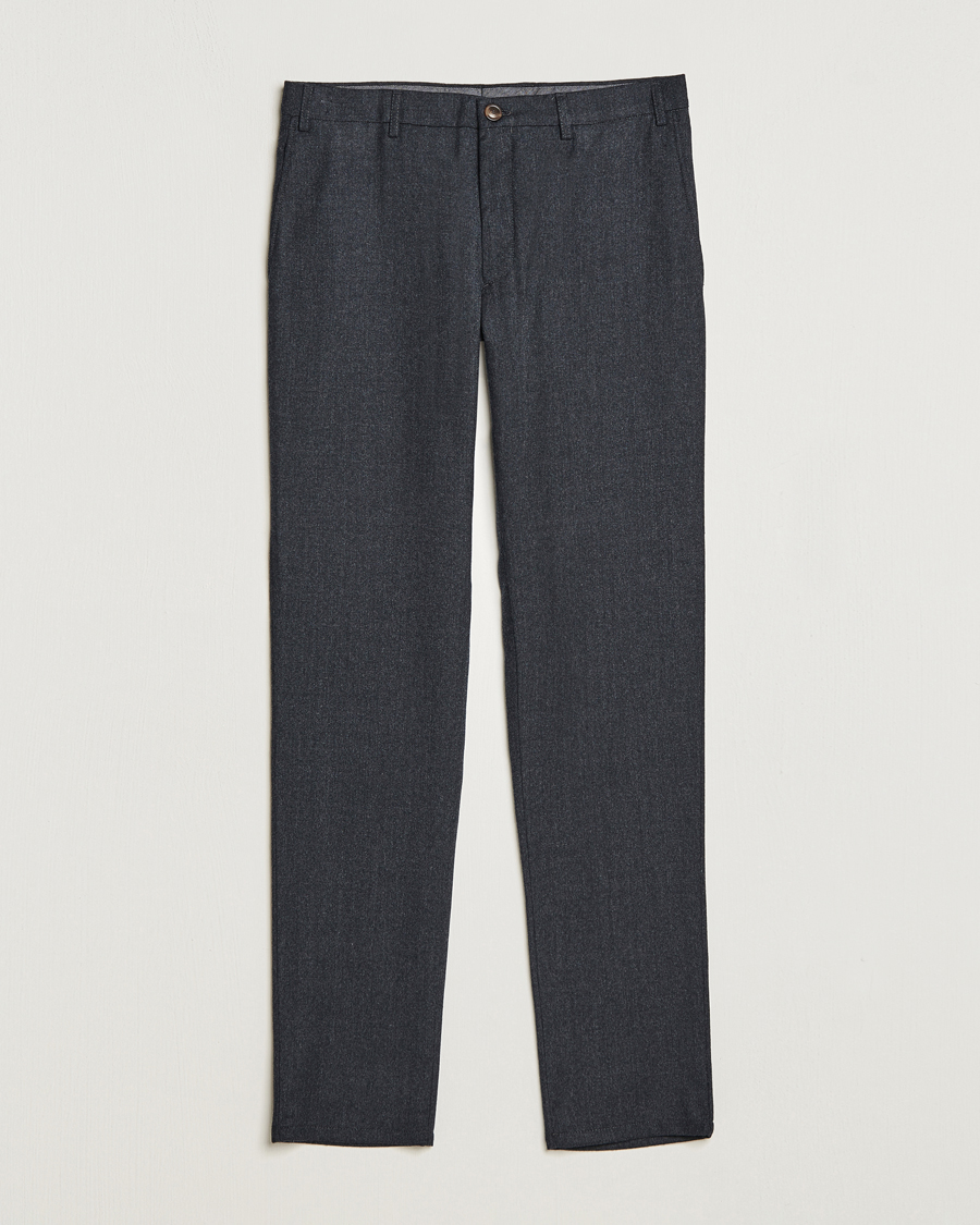 Herre | Bukser | Canali | Slim Fit Washable Flannel Trousers Charcoal