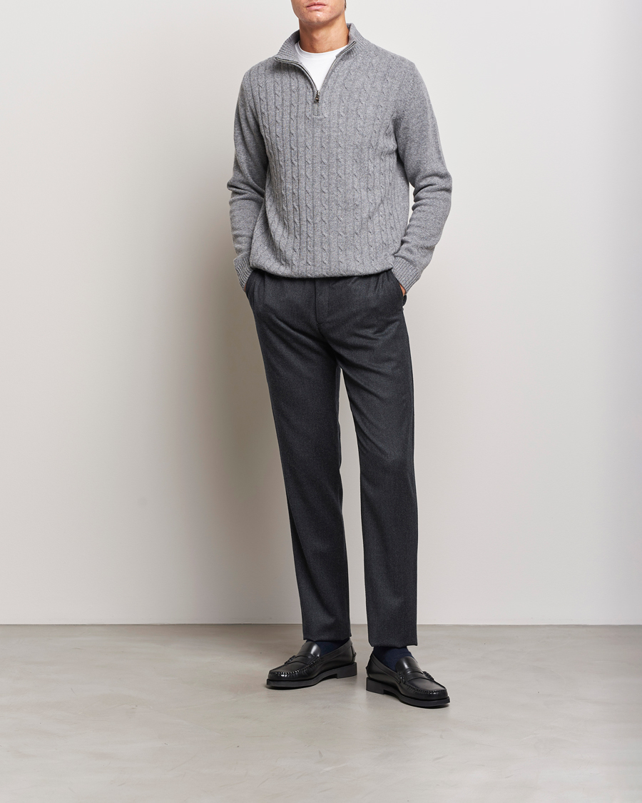 Herre | Bukser | Canali | Slim Fit Washable Flannel Trousers Charcoal