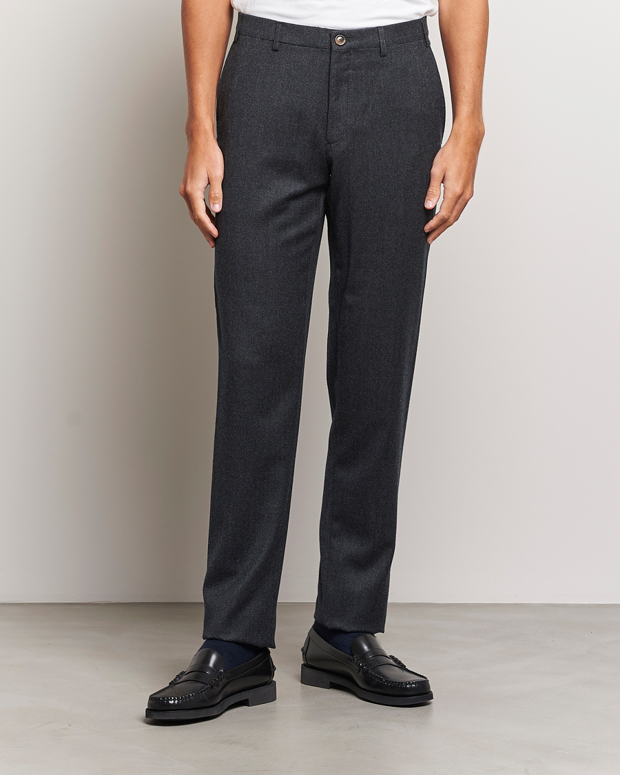 Herre | Canali | Canali | Slim Fit Flannel Trousers Charcoal