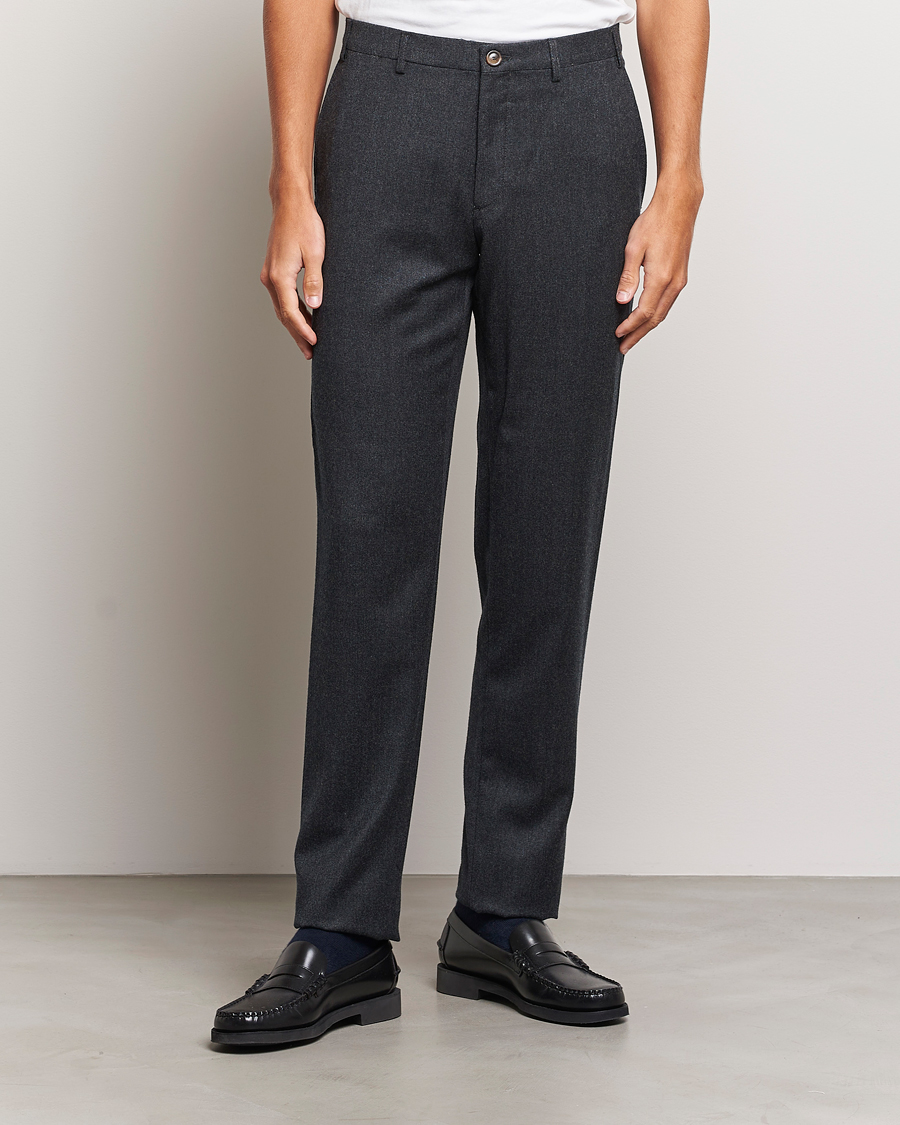 Herre | | Canali | Slim Fit Flannel Trousers Charcoal