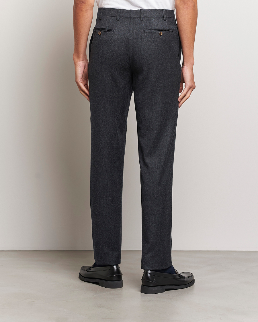 Herre | Bukser | Canali | Slim Fit Washable Flannel Trousers Charcoal