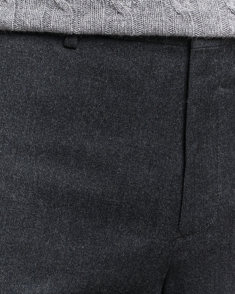 Herre | Bukser | Canali | Slim Fit Washable Flannel Trousers Charcoal