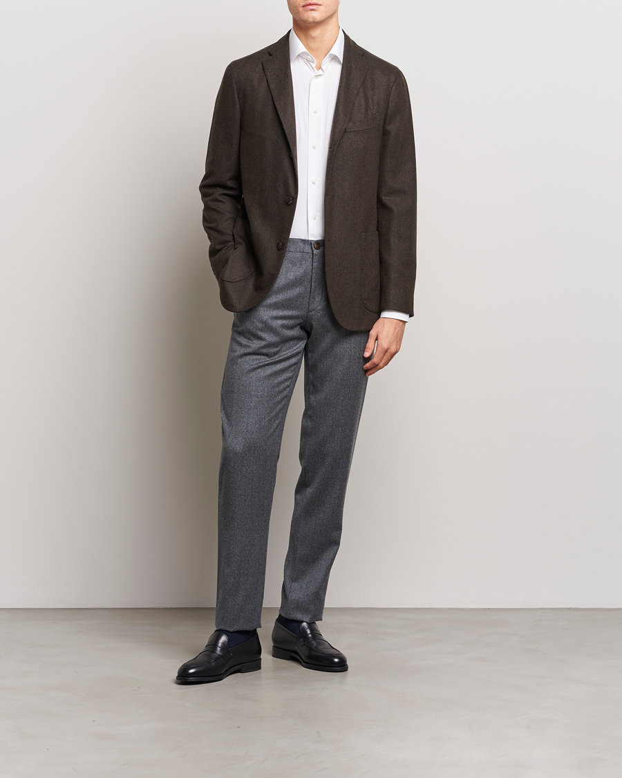 Herre | Bukser | Canali | Slim Fit Washable Flannel Trousers Grey Melange