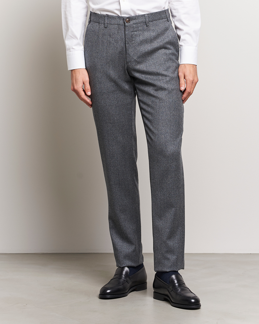 Herre | Bukser | Canali | Slim Fit Washable Flannel Trousers Grey Melange
