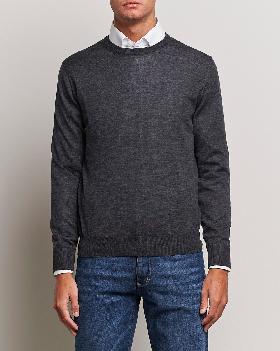 Herre | Gensere | Canali | Merino Wool Crew Neck Charcoal
