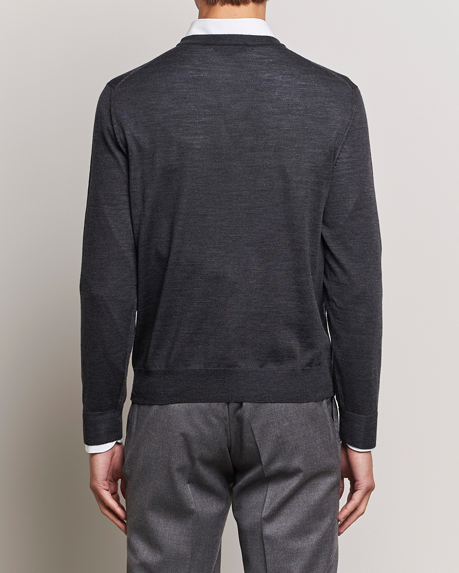 Herre | Gensere | Canali | Merino Wool V-Neck Charcoal